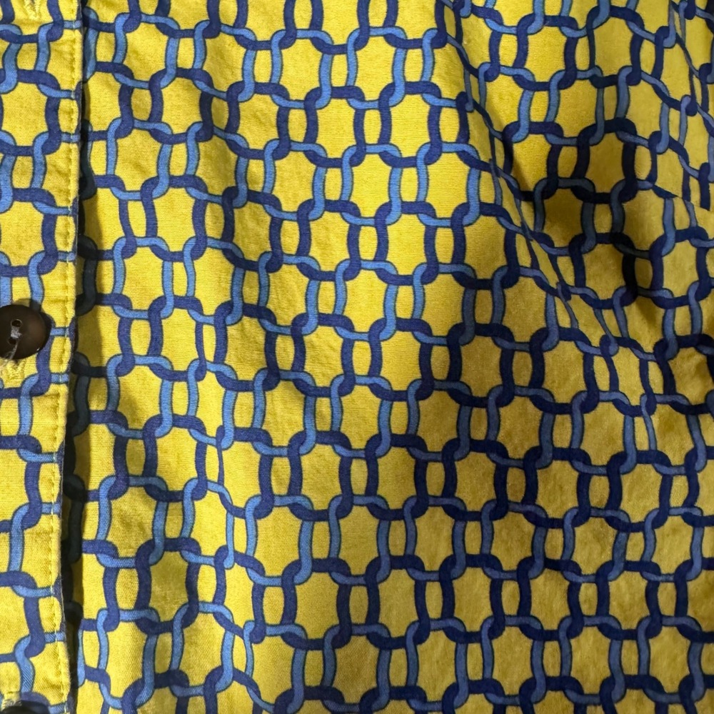 Liz Claiborne Womens Yellow Blue Geometric Chain Link Cotton Button Shirt 16 - Picture 3 of 6